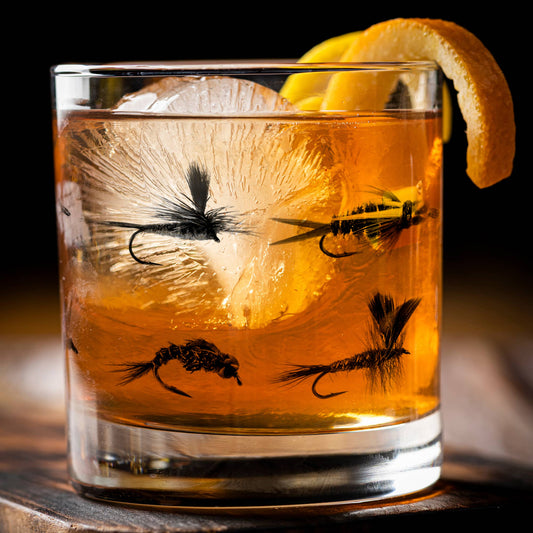 Fly Fishing Flies Whiskey Glasses - Black Lantern