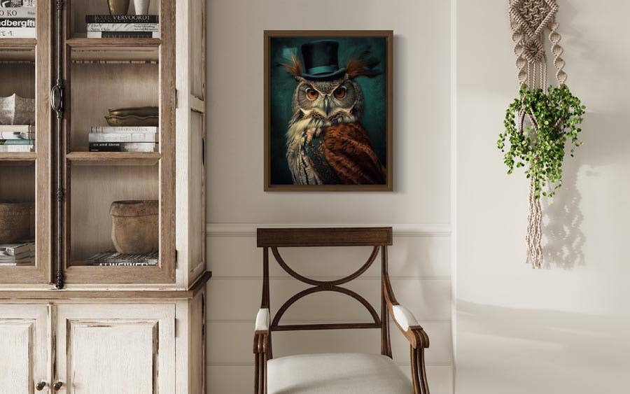 Salty Alyce - Gentleman Owl Vintage Portrait Wall Art AXS58