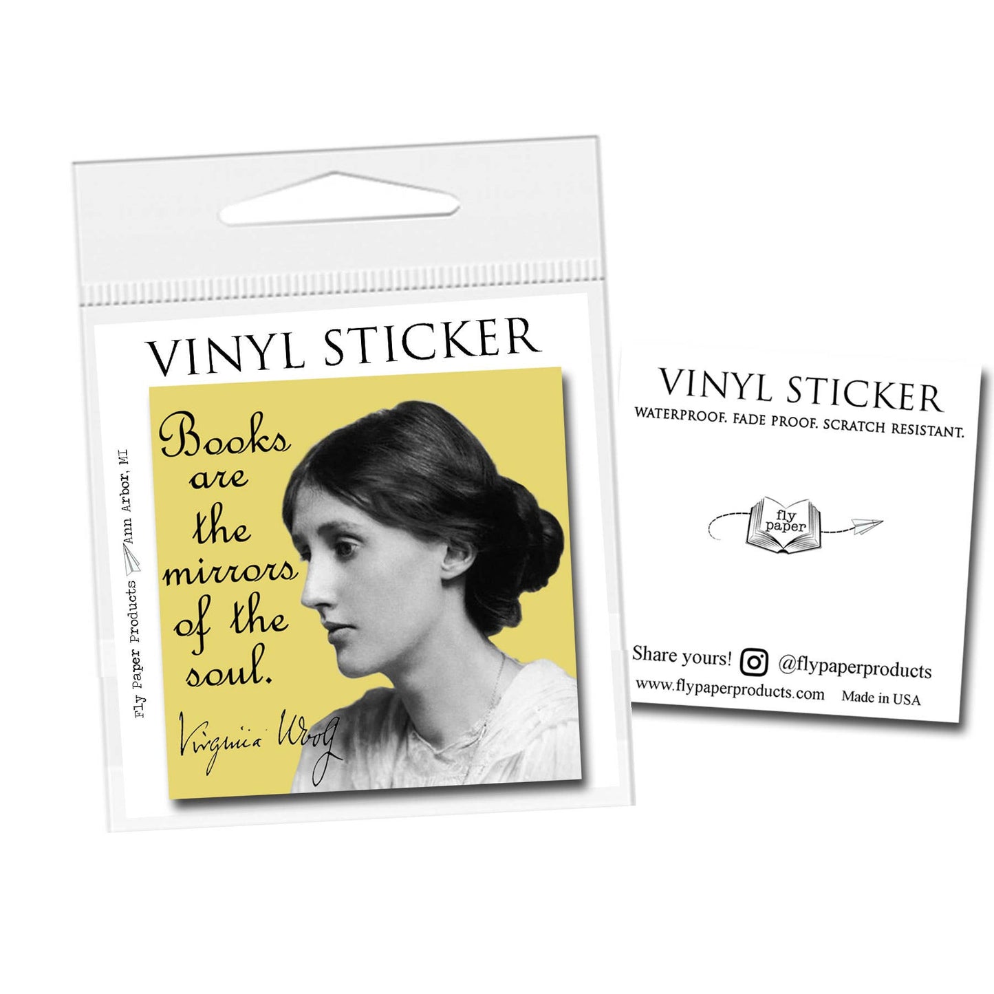 Fly Paper Products - Virginia Woolf "Books are mirrors" Quote Vinyl Sticker: Unpackaged Sticker