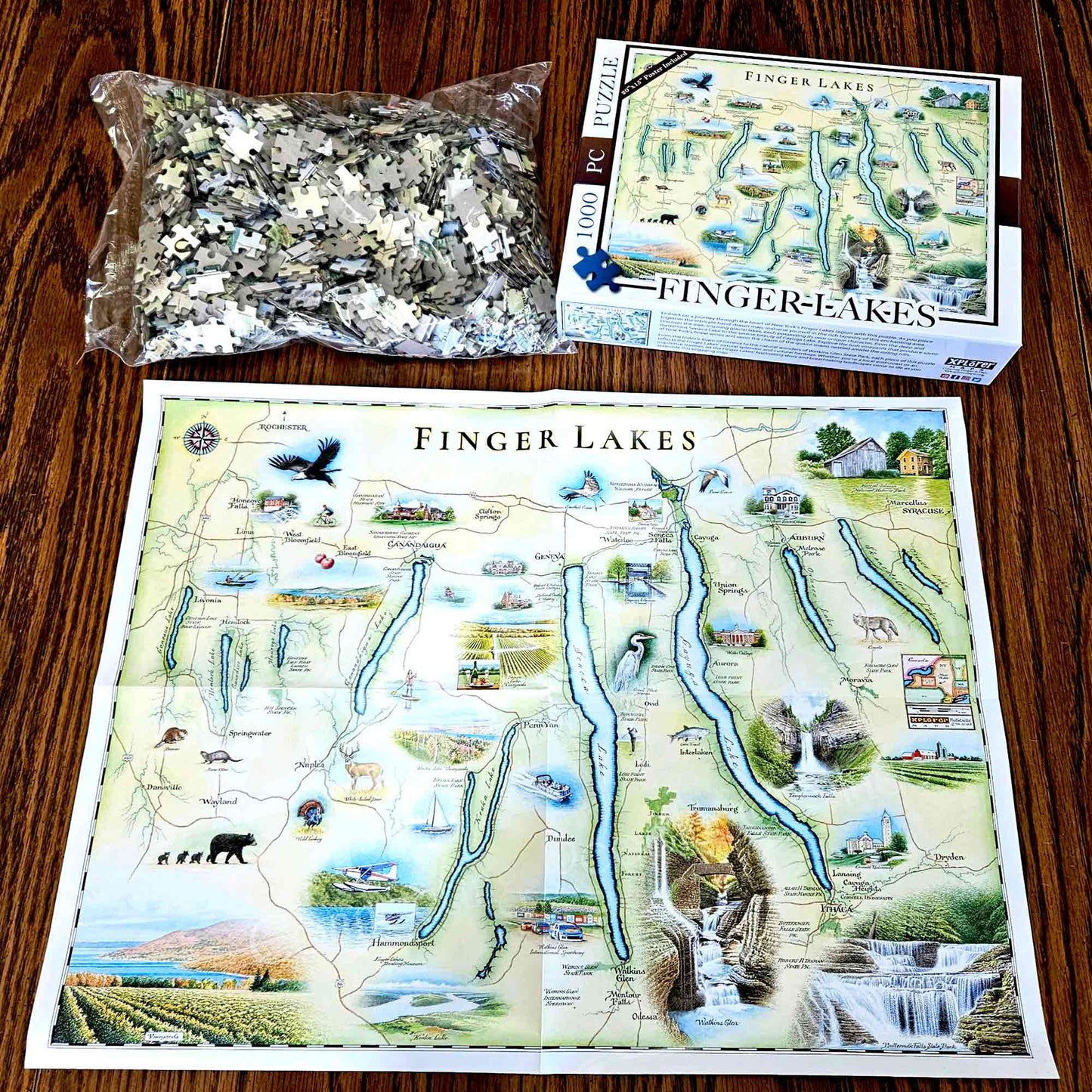 Finger Lakes, New York Map Cardboard Puzzle - 1000-Piece