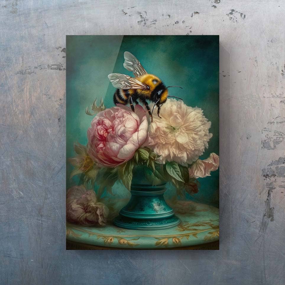 Salty Alyce - Bee and Pink Peonies Still Life Wall Art RA38