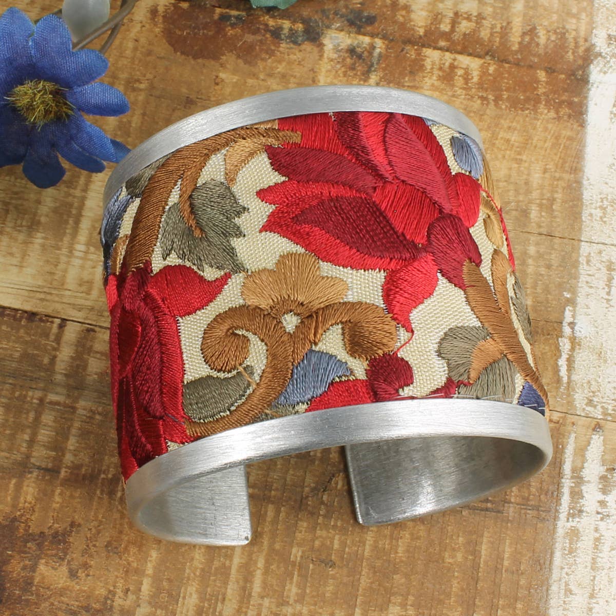 ZAD - Red Flower Embroidered Elegance Cuff Bracelet