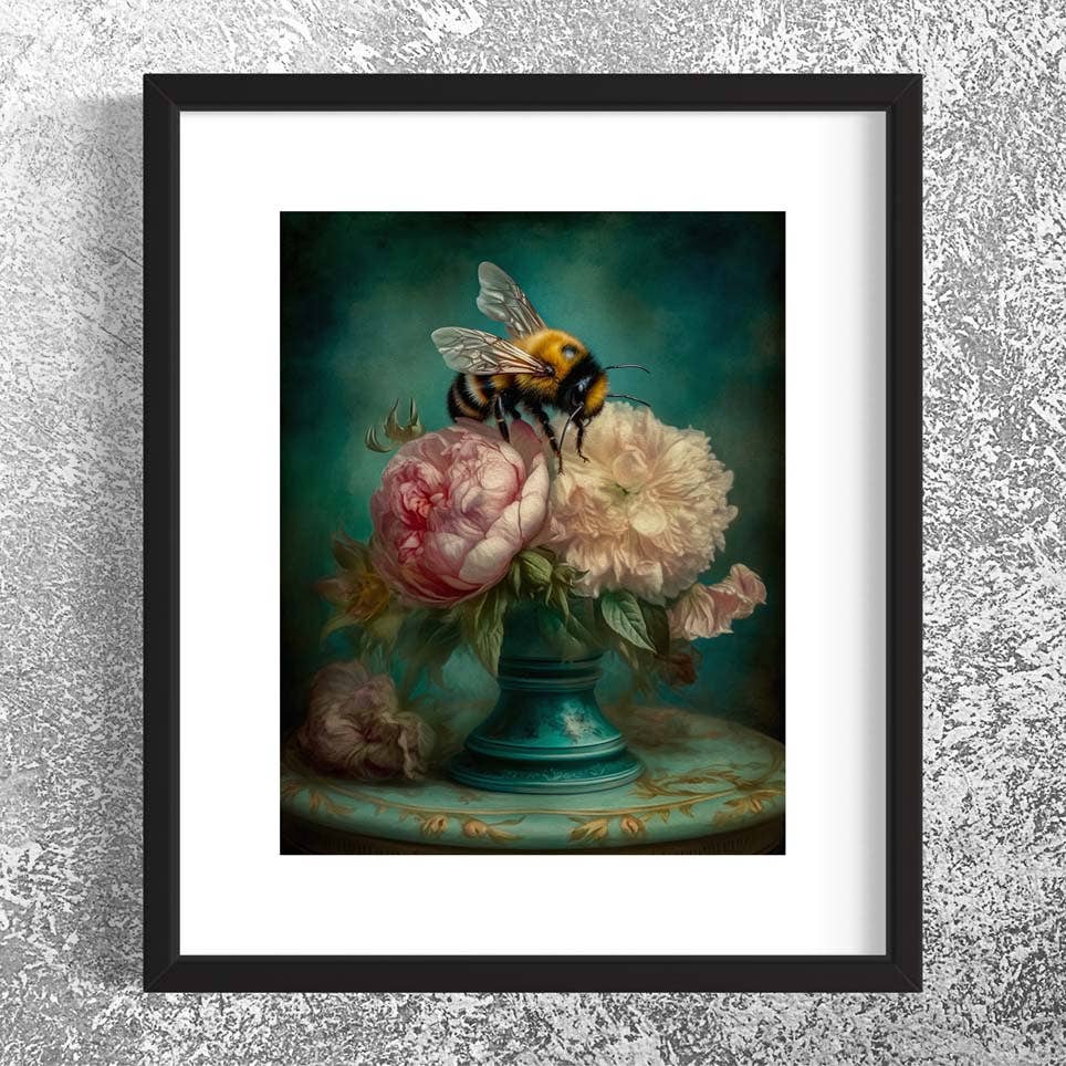 Salty Alyce - Bee and Pink Peonies Still Life Wall Art RA38