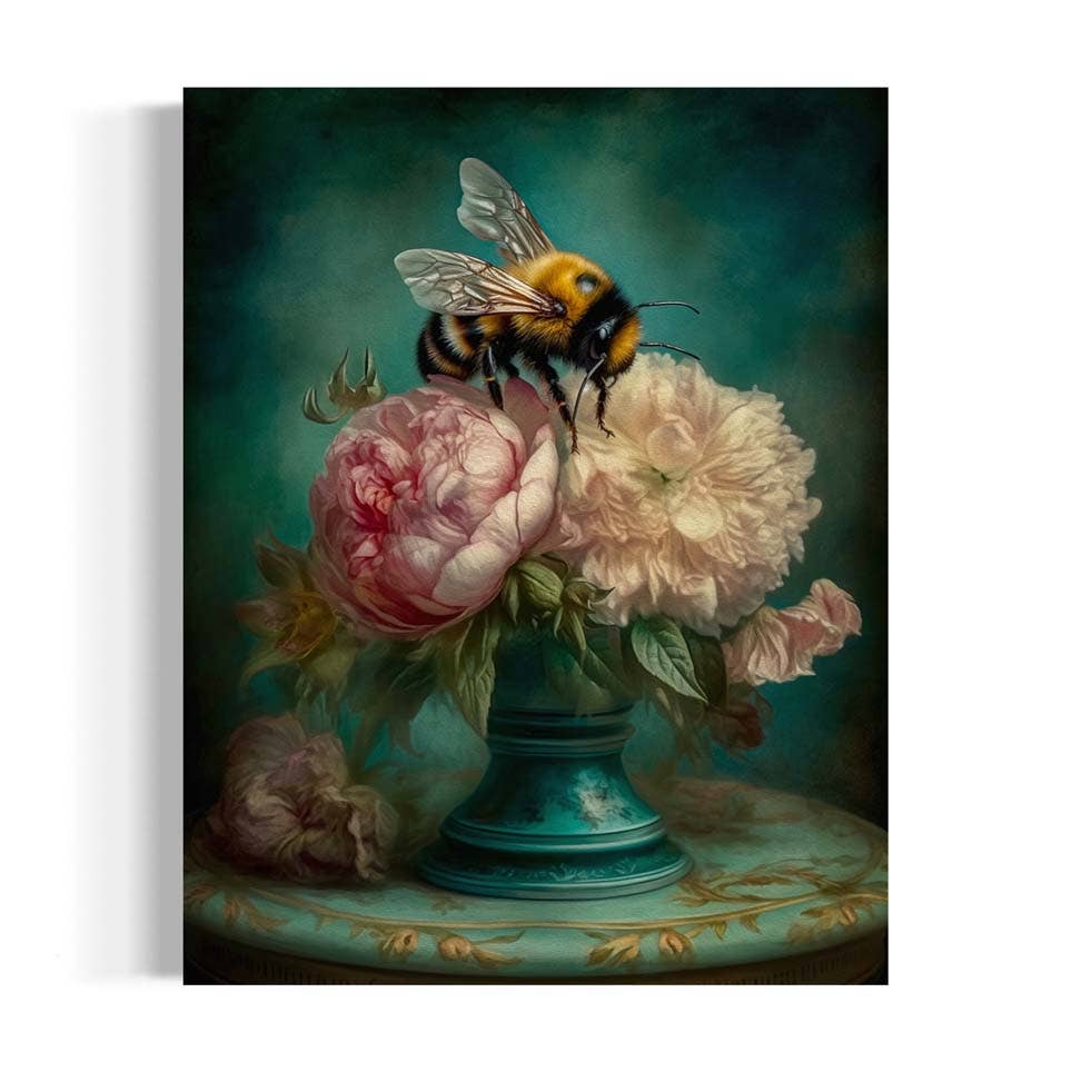 Salty Alyce - Bee and Pink Peonies Still Life Wall Art RA38