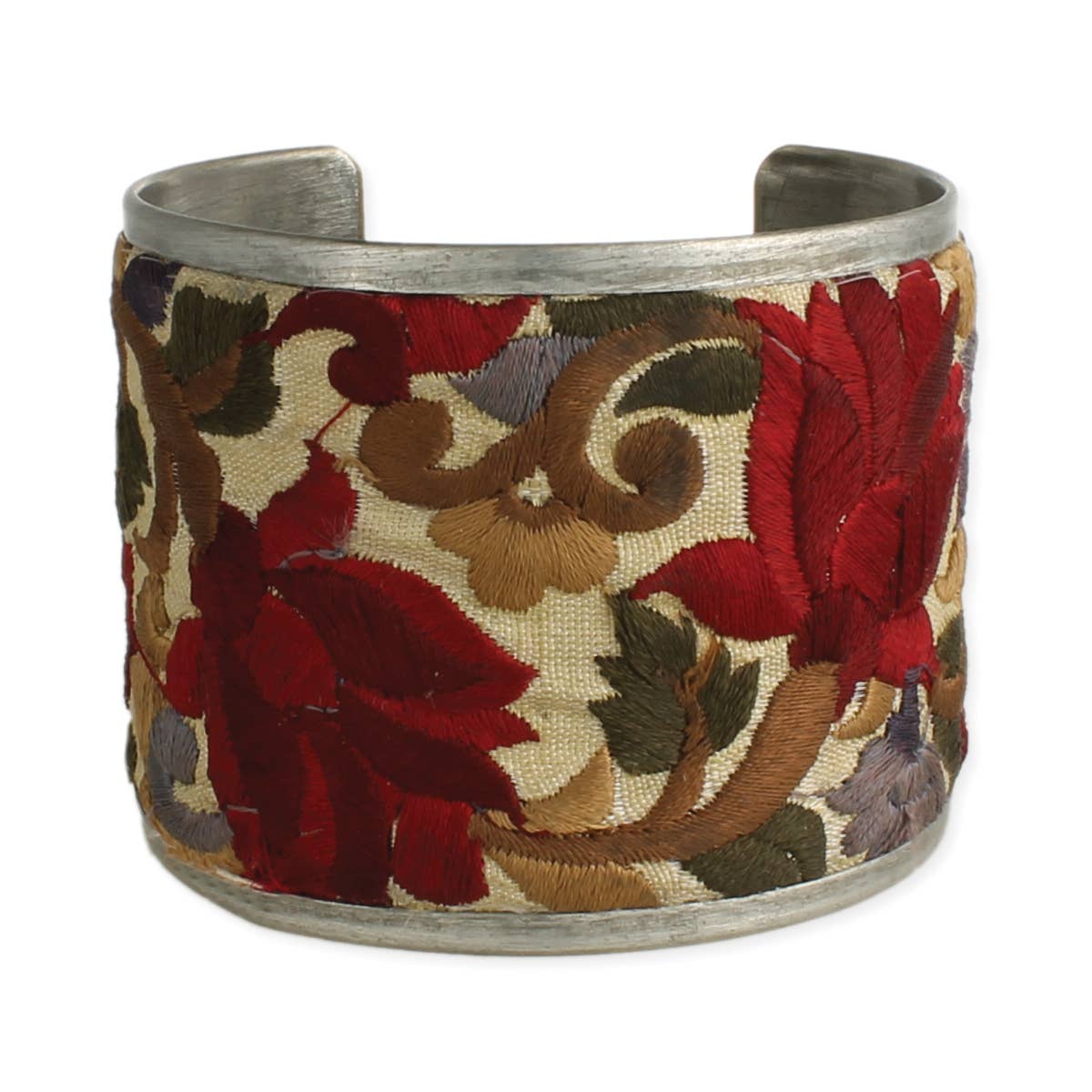 ZAD - Red Flower Embroidered Elegance Cuff Bracelet