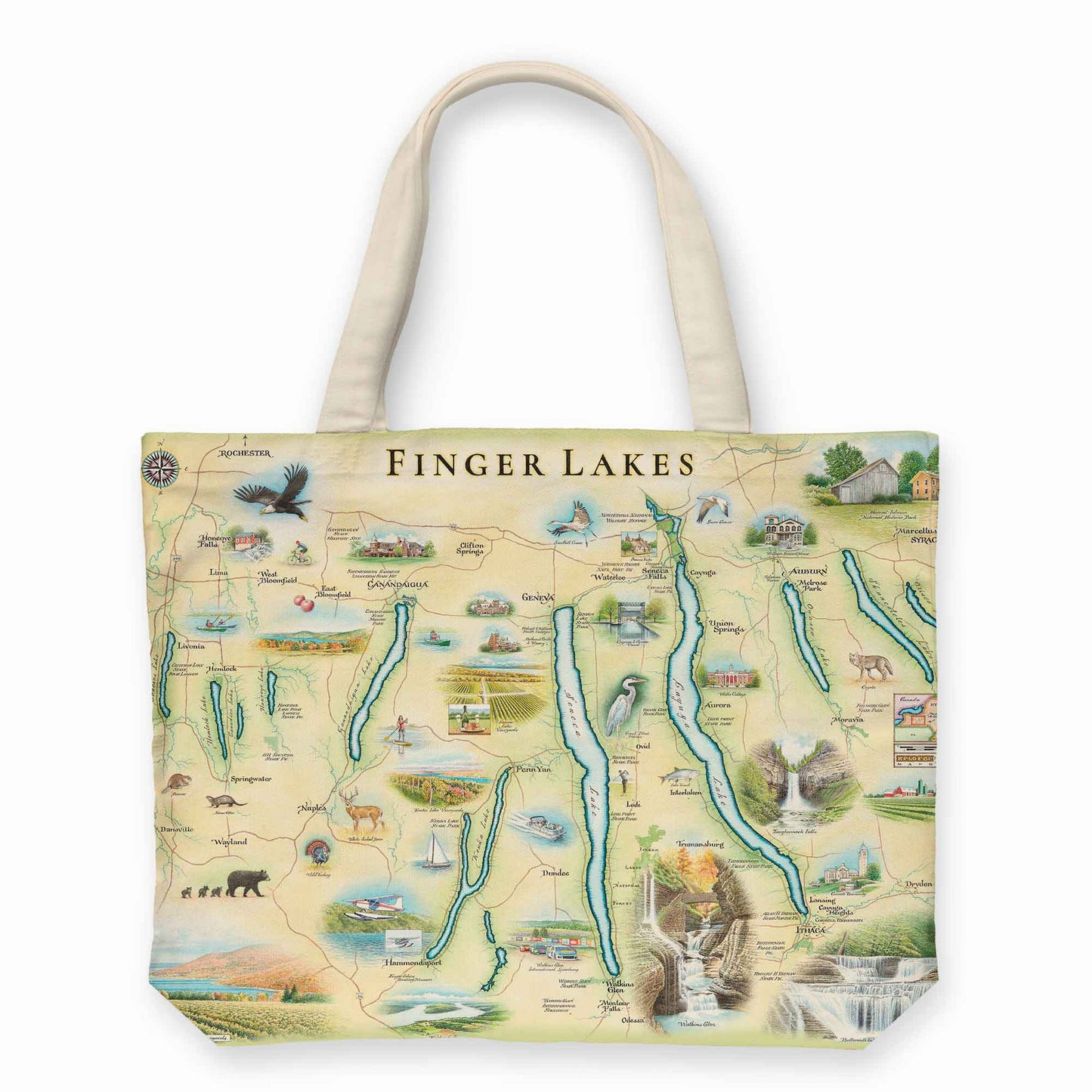 XPLORER MAPS: Finger Lakes Map Canvas Tote Bag