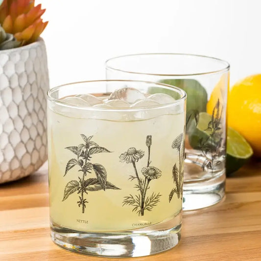 Botanical Herbs Whiskey Glasses - Black Lantern