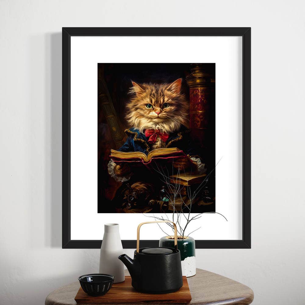 Salty Alyce - Baroque Cat Reading a Book Art Print 19AS